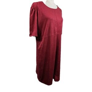 Another Love Anthropologie Dress Womens XL Burgundy Short Sleeve Shift Velvet